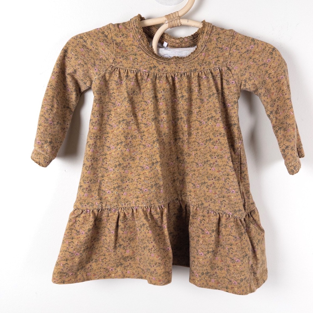 Name It Floral‎ Long Sleeve Dress Kids 2-4M Mustard Yellow Organic Cotton